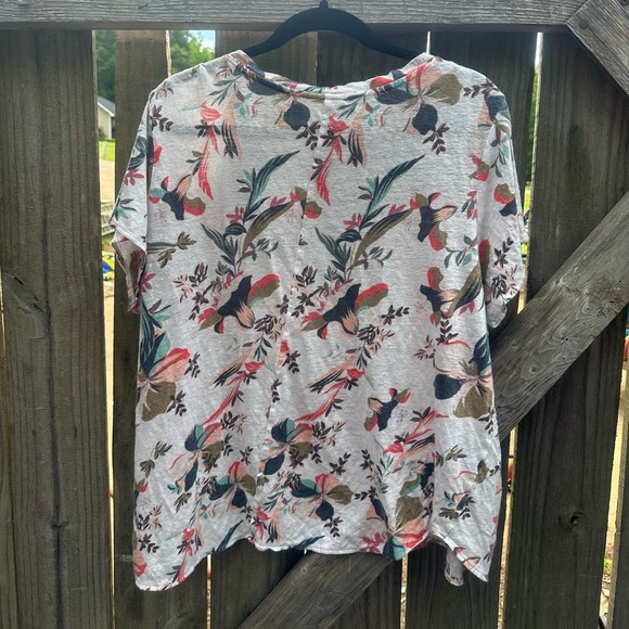 Rachel Zoe 100% Linen Plus Size Floral Casual Loose Fit Short Sleeve Tee - Picture 6 of 6